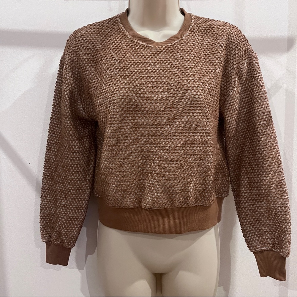 Marine Layer Brown Textured Birdseye Crewneck Sweater Sweatshirt
